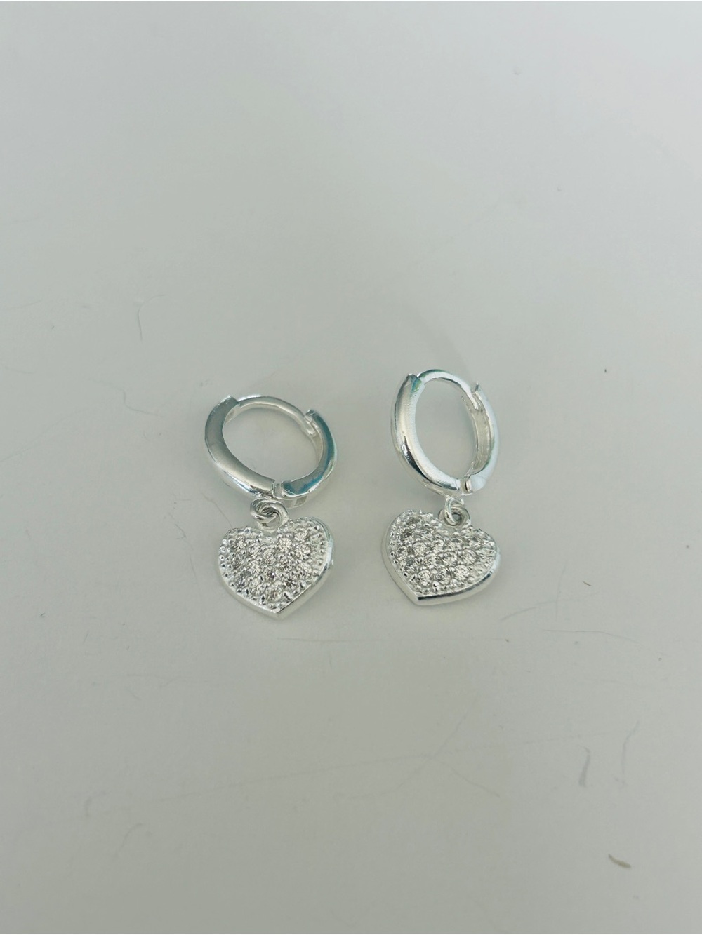 Taxco Mexico 925 Sterling Silver Heart Pavé Huggie Hoop Earrings 1CM -3.58 G